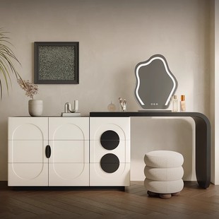 Minimalist Black and White Color Matching Dresser Six-Drawer Cabinet Integrated 2025 New Bedroom Bedside Dressing Table Solid Wood Dressing Cabinet