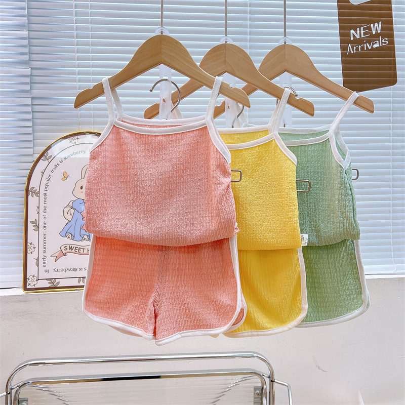 Traje de honda para niños verano nuevo chaleco para niñas pantalones cortos de dos piezas para bebés ropa fina de verano ropa para niños al por mayor