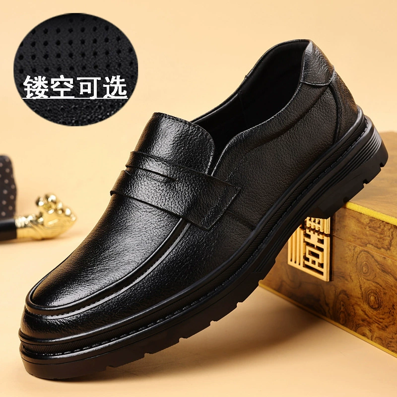 Первый слой овчины мужская деловая повседневная кожаная обувь мужская толстая подошва с круглой головкой