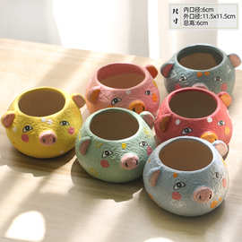 卡通猪手彩绘立体浮雕花盆桌面乐趣盆栽多肉植物花盆