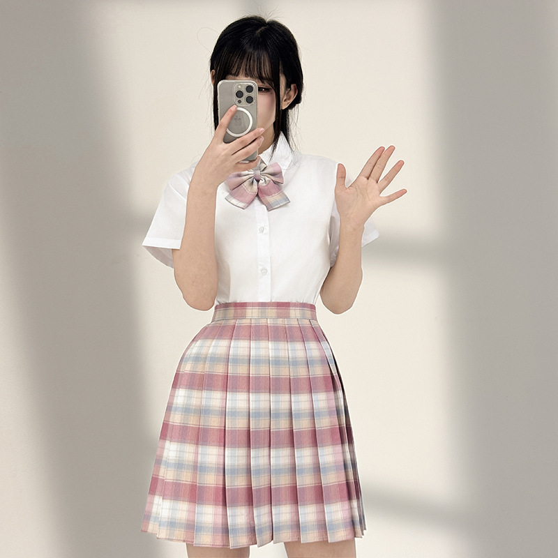 부드럽고 달콤한 핑크 가디건 브이넥 JK 니트 스웨터와 JK 대학 스타일 JK 교복 정장 봄 가을 가디건