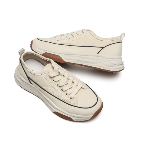 Luji Hokkaido thick-soled lace-up canvas shoes for women  spring new style small fragrance versatile casual white shoes