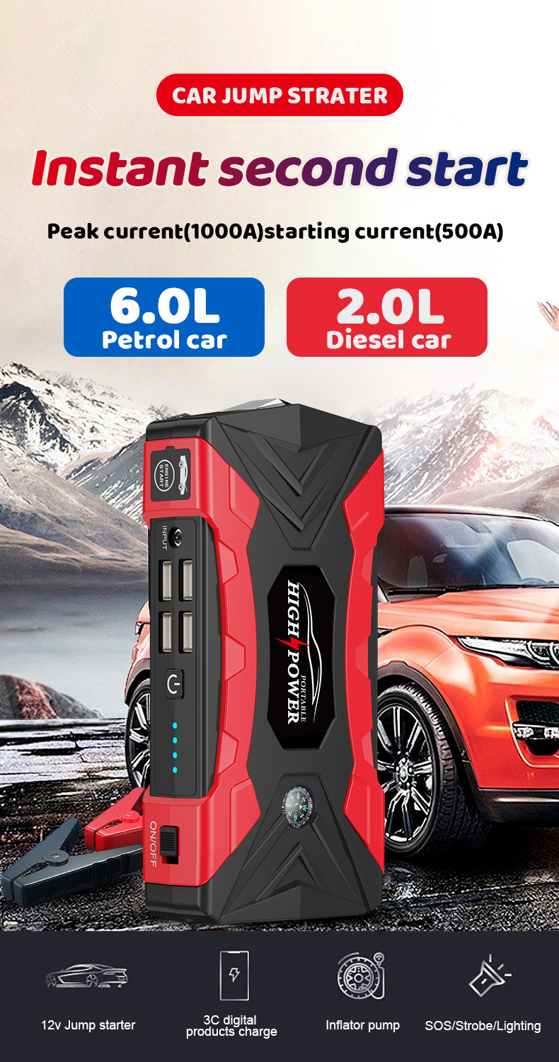 Qy33 Car Emergency Starting Power Supply Car Large Capacity 12V Power Bank with Battery Rescue Emergency Charger