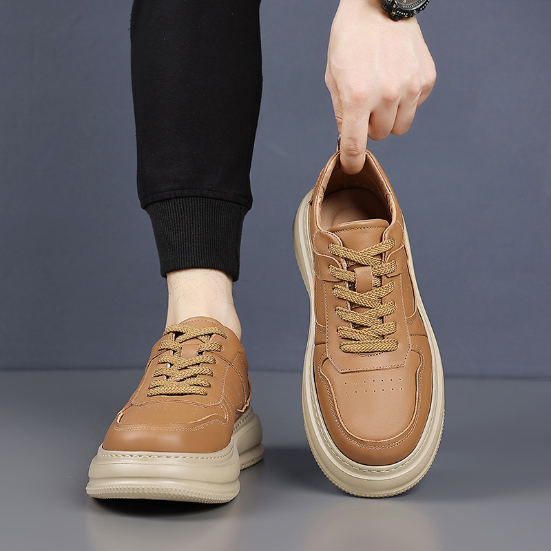 Piel de vaca de primera capa primavera nuevos zapatos casuales para hombres cuero transpirable tendencia suela gruesa moda para hombres zapatos blancos zapatos para hombres