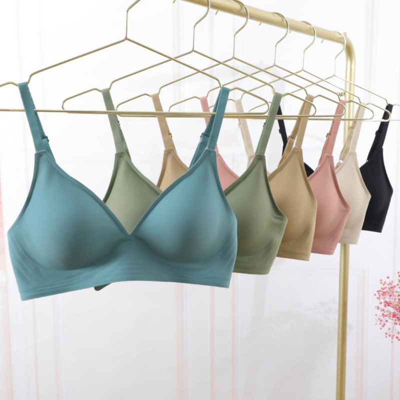 Jelly 1.0 Soft Support Intimates Women's Deep V Neck Seamless Wire-Free Bra Small Chest Thick Push-Up Bra