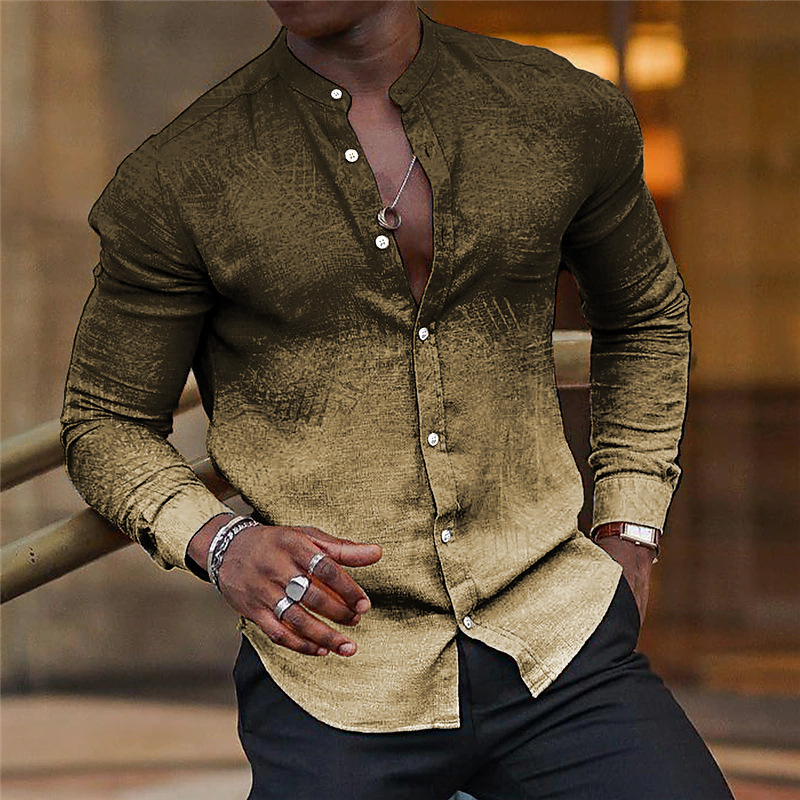Ou Shan comercio exterior nuevo estilo 2024 nuevo casual todo-fósforo tendencia de la moda camisa de cuello alto de manga larga para hombres MB29
