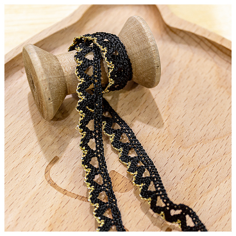 天缘レース花柄飾り材 幅0.6cm 小犬歯模様 金銀糸 人造綿糸 衣類装飾用生地