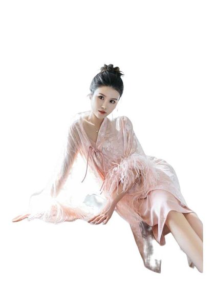 New Style Bridal Morning Gown New Chinese Style National Style High-end Women's Clothing Light Luxury Gentle Style Sakura Powder Feather Dress 2919