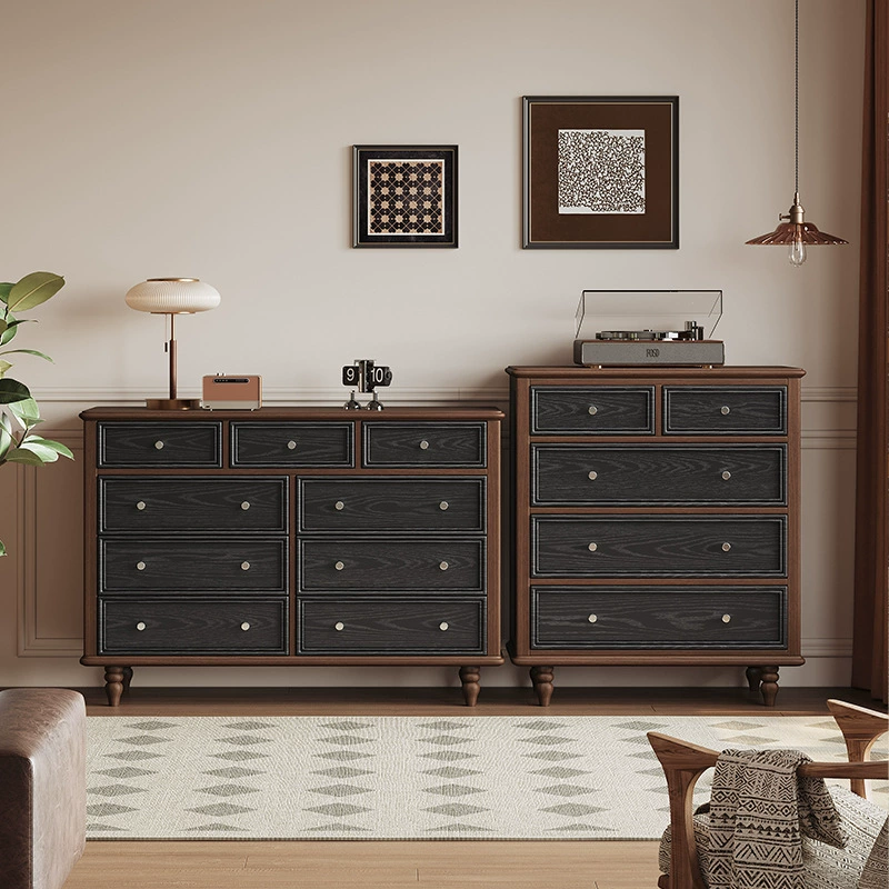 Шкаф из цельного дерева в средневековом стиле, французская гостиная, настенный шкаф для хранения с девятью ящиками, прикроватный многофункциональный шкаф для спальни