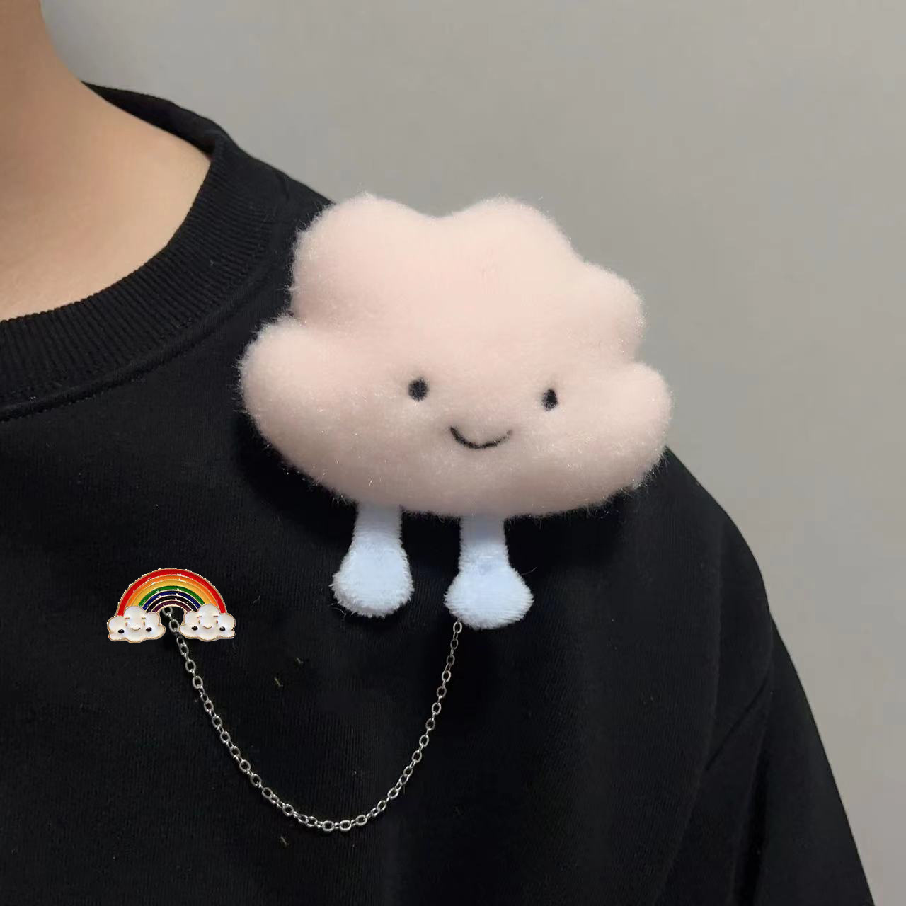 핑크 구름 체인 브로치 (무지개)