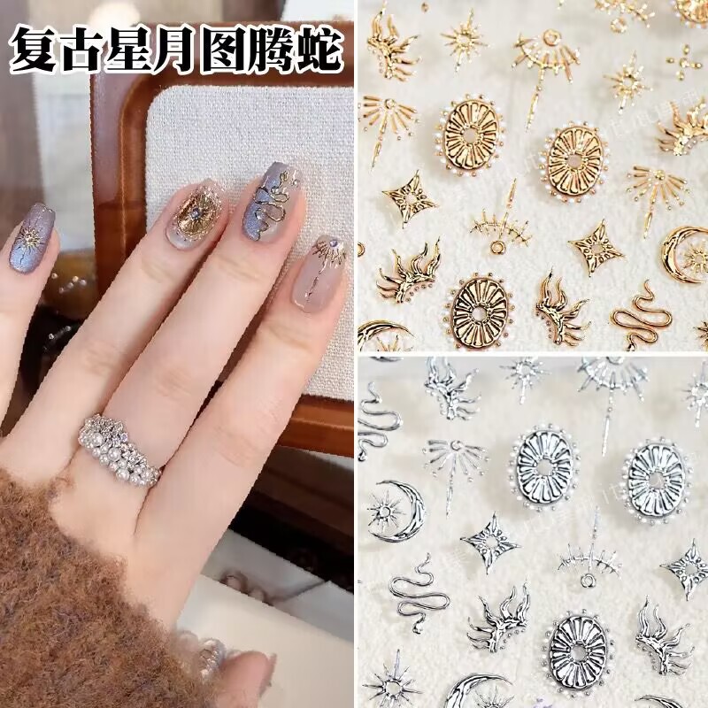 Cross-Border Manicure Relief Gold and Silver Retro Egyptian Pharaoh Star Moon Totem Snake Bohemian Nail Stickers