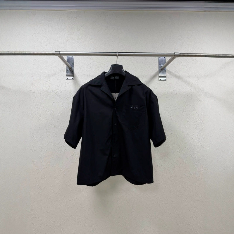 High-Quality Version of Paris B's 26Ss Summer Fashion Brand New Black Cotton Poplin Bowling Shirt Short-Sleeved Shirt