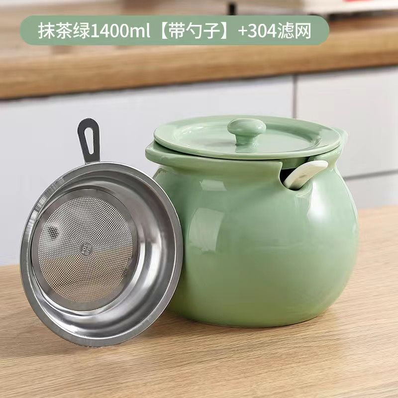 家庭用高温耐性のセラミックラードジャー、蓋付き、肉油、ラー油保存ポット、フィルター付き、食品グレード|undefined