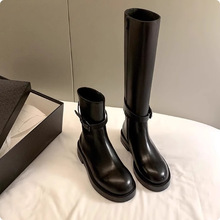葡萄妈同款 可拆卸两穿~ANN扣带厚底中高筒长靴女骑士靴真皮短靴