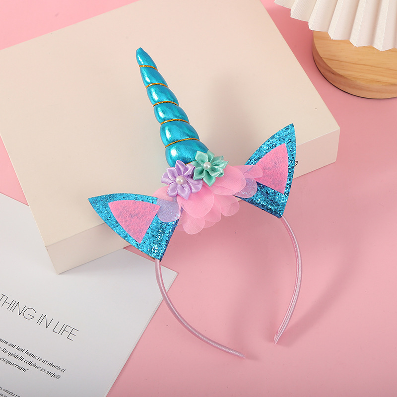 Divertido unicornio diadema ins viento banda oído lindo diadema sueño arco iris solo cuerno horquilla tocado al por mayor