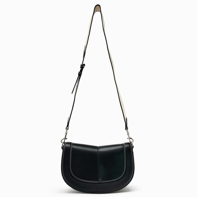 Classic Style Style Semicircle Shape Women's Pu Leather Solid Color Classic Style Sewing Thread Semicircle Magnetic Buckle Flip Cover Crossbody Bag