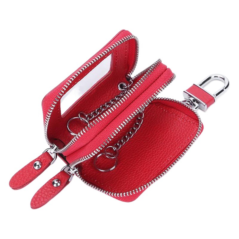 New quality cowhide car key bag leather car key bag men and women wholesale double zipper key