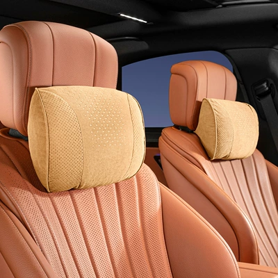 Headrest | Suitable for Maybach, Mercedes-Benz, Toyota - s-style-suede-amber-brown-headrest-pair