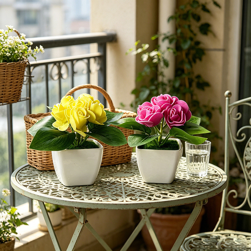 Factory Direct Supply of 6-Flower Rose Artificial Small Potted Plants for Courtyard Gardens, Flower Pots for Restaurants and Coffee Shops, Desktop Fake Flower Bonsai Factory Direct Supply of 6-Flower Rose Artificial Small Potted Plants for Courtyard Gardens, Flower Pots for Restaurants and Coffee Shops, Desktop Fake Flower Bonsai