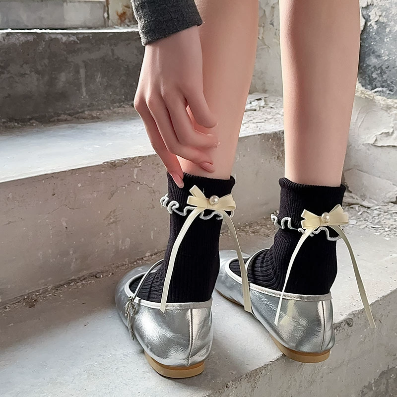 Летние изящные плотные гольфы с бантом, стиль Chanel, средняя длина