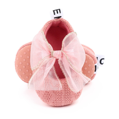 Spring and Autumn 0-1 year old lace bow princess shoes, baby toddler shoes, knitted soft-soled baby shoes 2758