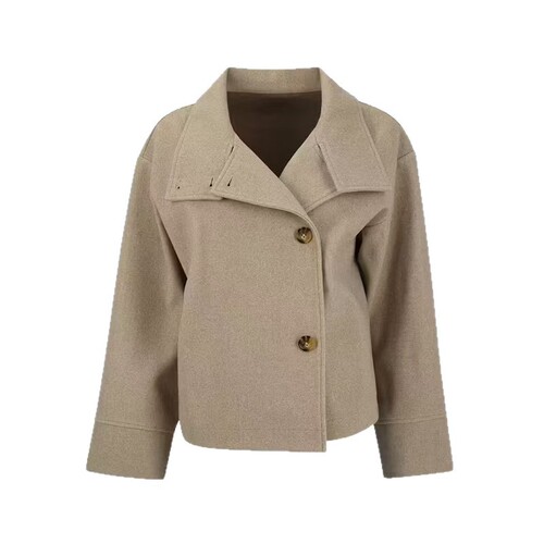 Autumn and winter new European and American cross-border foreign trade wholesale retro commuting simple casual all-matching stand-collar and breasted woolen coat
