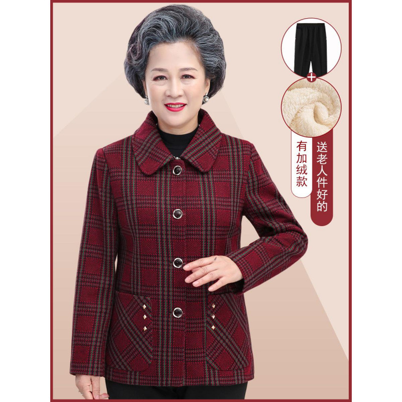 中老年人春秋翻领外衣女奶奶装外套太太宽松衣服妈妈冬装加绒上衣