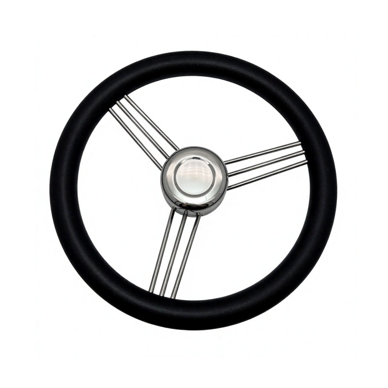 Three-spoke stainless steel 304 foam soft-grip ship steering wheel, yacht rudder wheel, marine steering wheel
