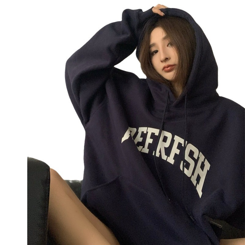 [Venta al por mayor transfronteriza] American retro 2023 nuevo Harajuku suéter forrado de lana con capucha estudiante suelta top