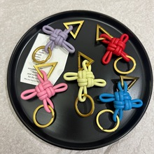 跨境热销B家同款中国结羊皮编织汽车钥匙扣2025新款正品真皮挂件