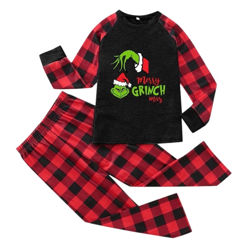 Amazon popular europeo y americano de Navidad de manga larga pijamas desgaste del hogar impreso traje Plaid pantalones padre-niño desgaste hogar