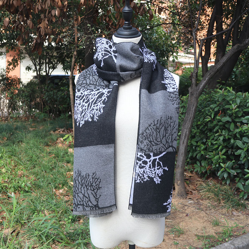 Cachecol de jacquard xadrez com franjas para homem_voghion.com