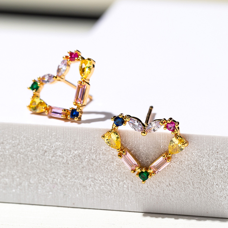 1 Pair Quantity 1 Pair Simple Style Heart Shape Plating Copper Zircon Ear Studs