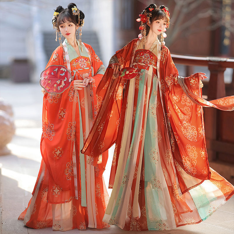 Adult Women's Restoration Hanfu Tang-made Super Immortal Embroidered Uplifted Chest-length Skirt Straight Collar and Pair Large Sleeve Shirt Summer Suit for Immortal