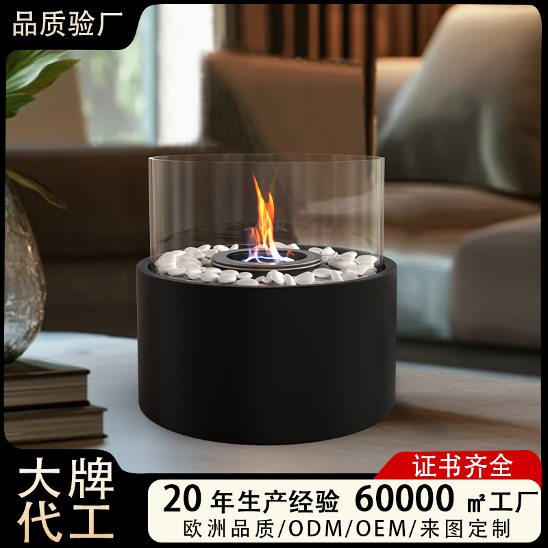 Spot conjunto completo de chimenea de alcohol de escritorio, hogar, interior al aire libre, estufa de alcohol redonda portátil, fuego real, chimenea pequeña