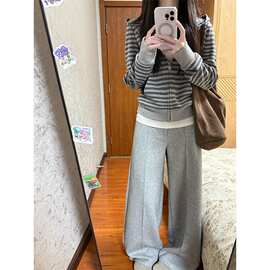 韩系慵懒风休闲运动服套装女秋季宽松减龄连帽条纹卫衣长裤两件套
