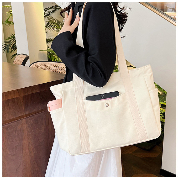 Wholesale of new women's single-shoulder bags, cross-border simple and casual canvas bags, Korean version LOGO printed commuter tote bags undefined