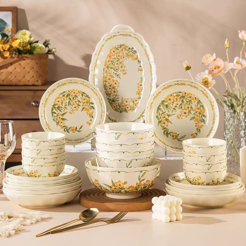 Home-Use Trendy Ceramic Spring, Summer, Autumn, Winter Series Creative Palace Bowls, Palace Plates, Dining Bowls, Soup Bowls, Noodle Bowls, Double-Handle Bowls