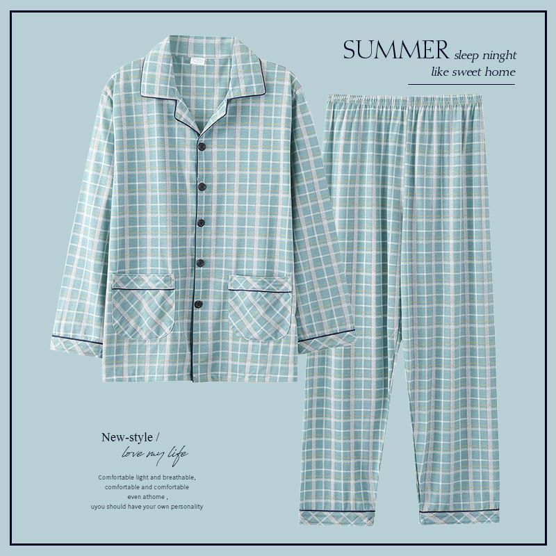 Pijamas de los hombres de primavera y otoño 100% algodón de manga larga más el tamaño de los hombres de desgaste en el hogar de algodón fino