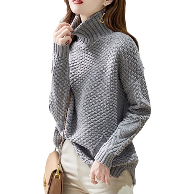 Suéter de cuello alto de alta calidad para mujer Otoño e Invierno 2024 nuevo popular engrosado camisa de fondo de moda