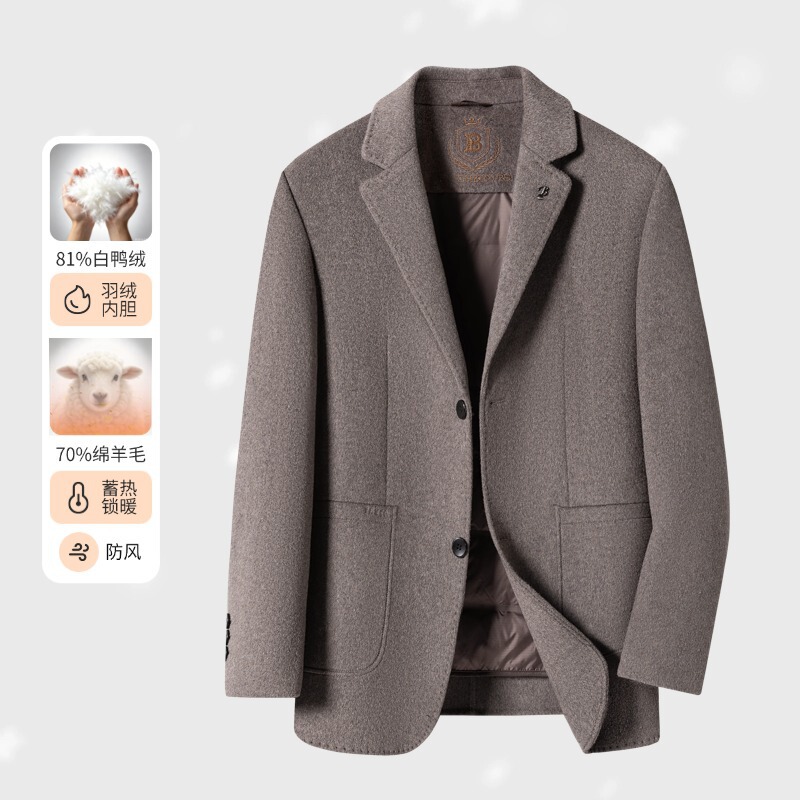 Stylish men's double-faced wool suit with a detachable white duck down lining, perfect for autumn and winter, a versatile business outerwear option Stylish men's double-faced wool suit with a detachable white duck down lining, perfect for autumn and winter, a versatile business outerwear option