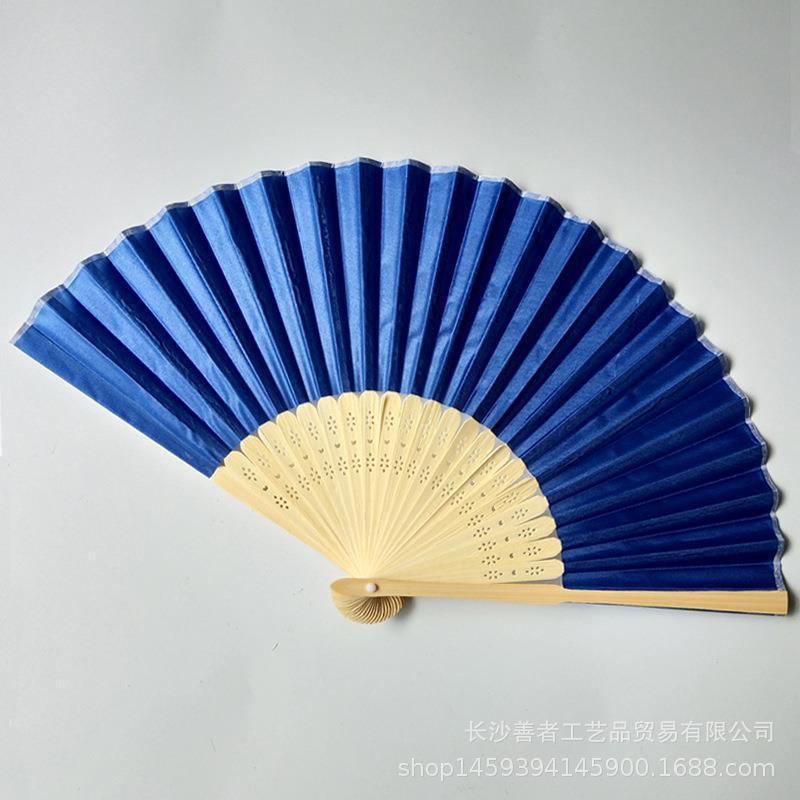 素面婚礼丝扇21CM婚礼布扇绢扇婚礼回礼扇DIY折扇丝印雕刻金色|undefined