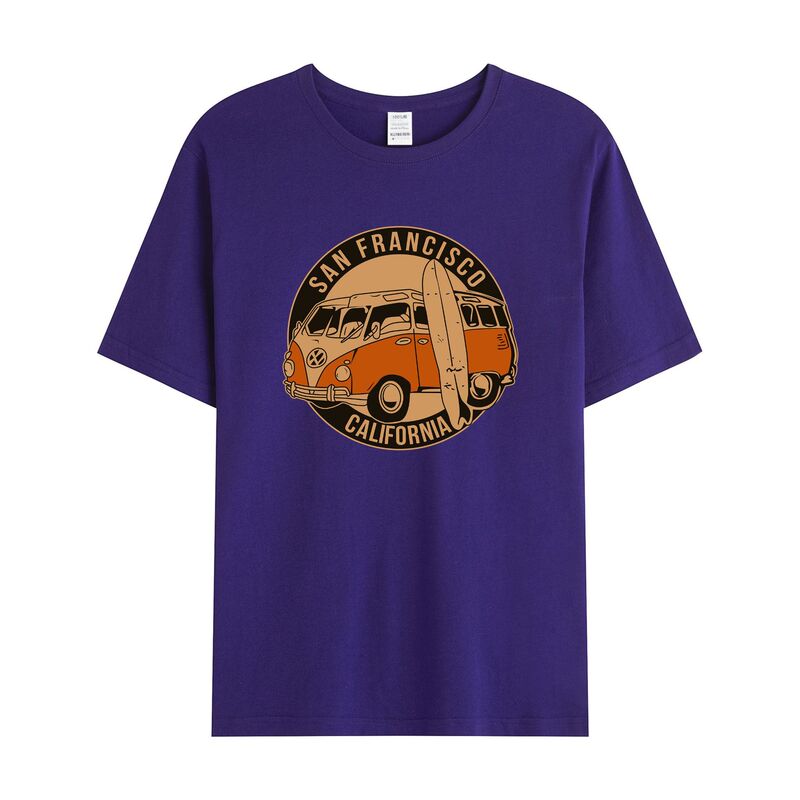 独立駅クロスボーダー男性レトロ車模様綿100% ゆるいプルオーバー半袖tシャツ|undefined