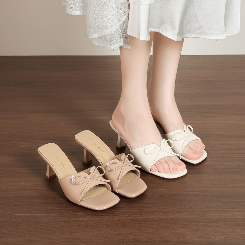 Sandal cao gót nữ hở mũi quai ngang màu nude — MQ17 khỏa thân màu hồng