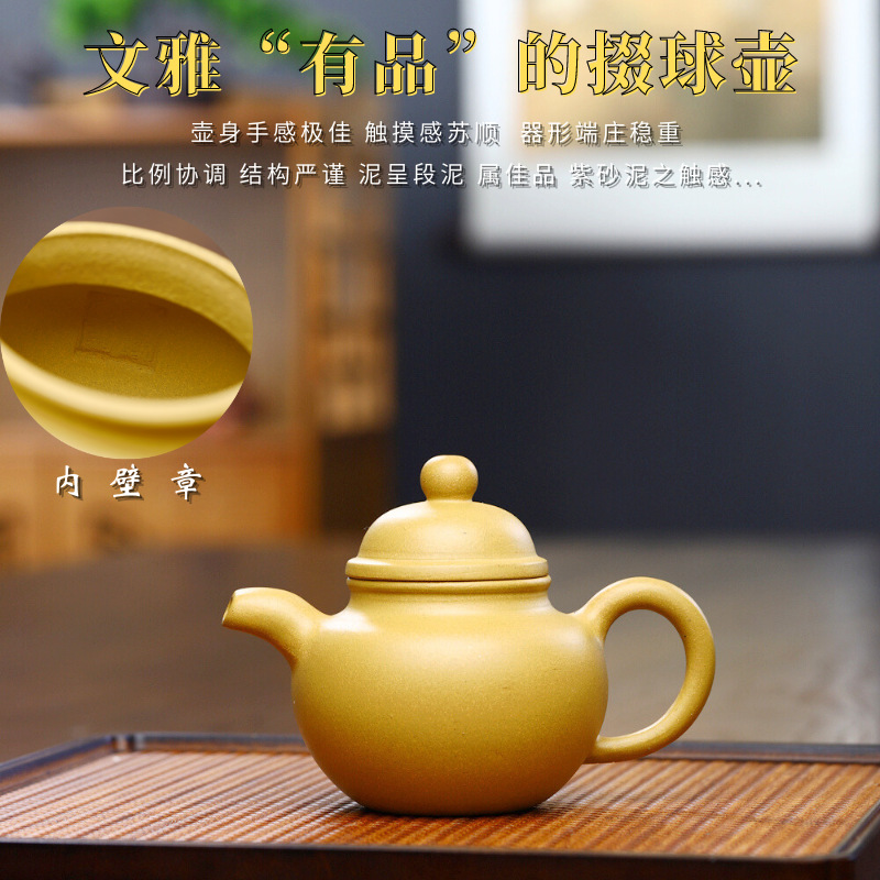 宜兴家藏黄金段泥紫砂壶手工掇球壶可彩绘大容量泡茶壶家用茶具