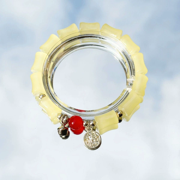S004-Yellow Bamboo Section Red Bead Bracelet #SZ057