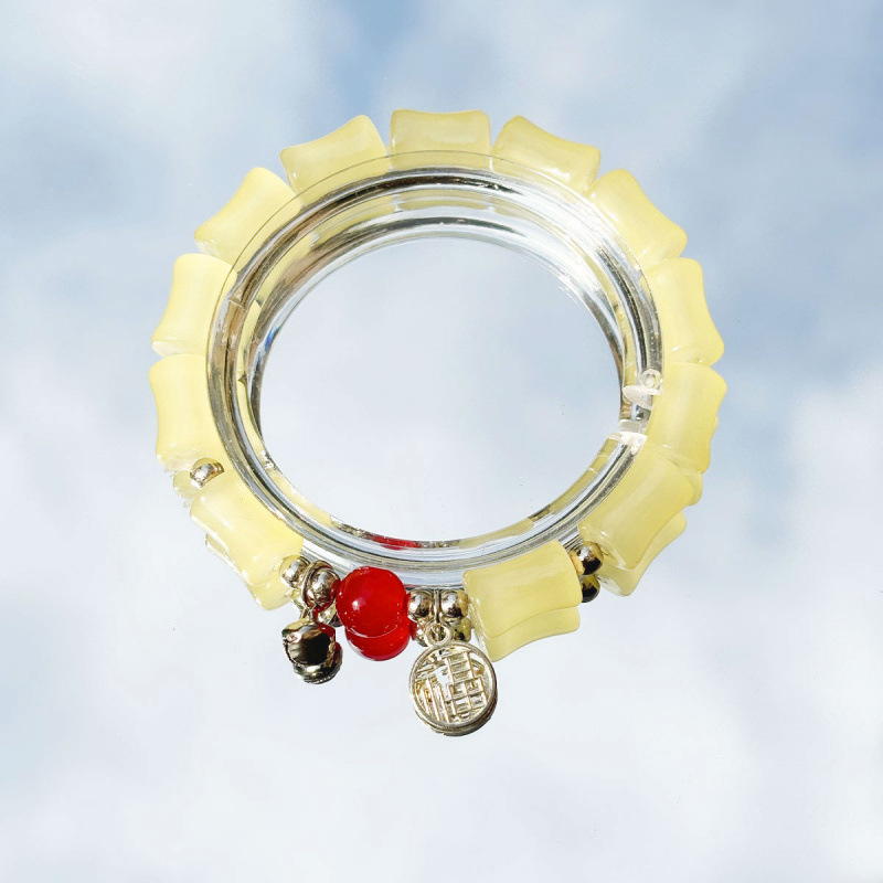 S004-노란 대나무 축복 빨간 구슬 팔찌#SZ057번