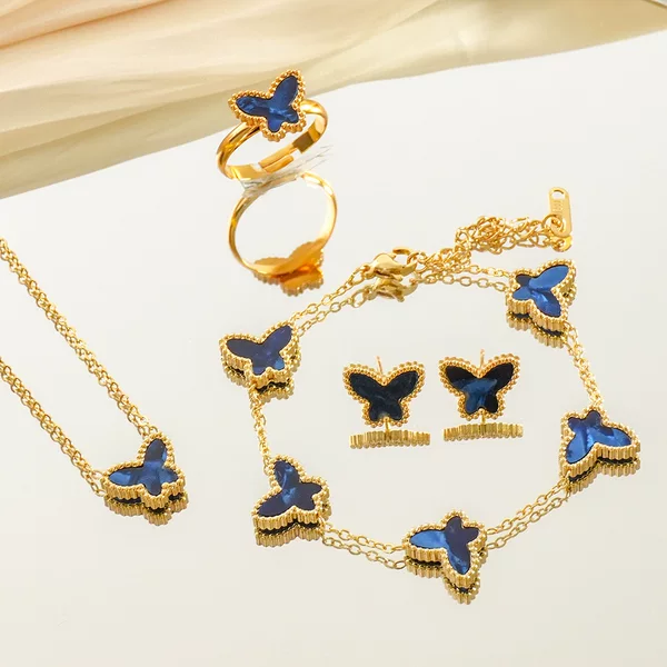 Titanium steel non-fading double-sided butterfly set, light luxury high-end women's four-piece set, niche bracelet wholesale jewelry