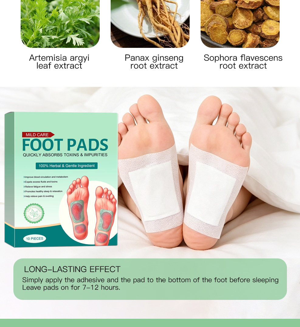 Mugwort Bamboo Vinegar Ginger Foot Pads Herbal Foot Care 10 Patches Per Box quality and texture