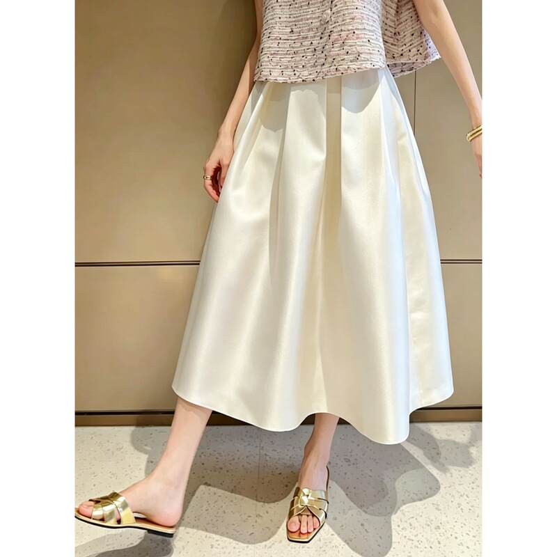 Silk double-layer skirt for women, 2026 summer new model S871, French A-line umbrella skirt, high-waisted mid-length mulberry silk skirt